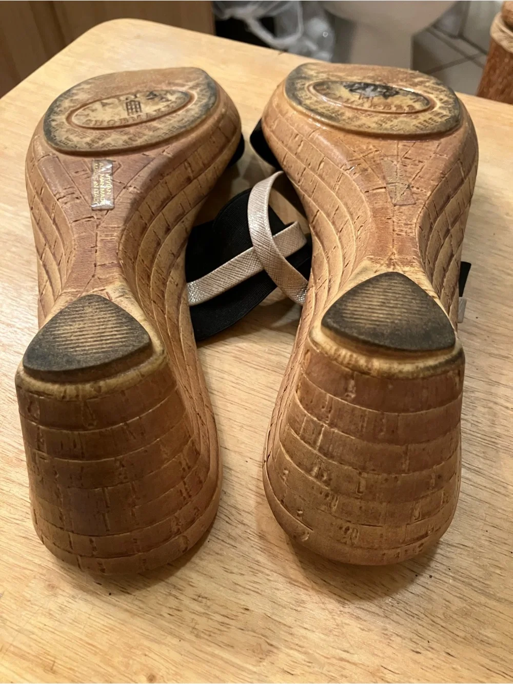 Italian Shoemakers Black and Gold Wedge Slide Mules